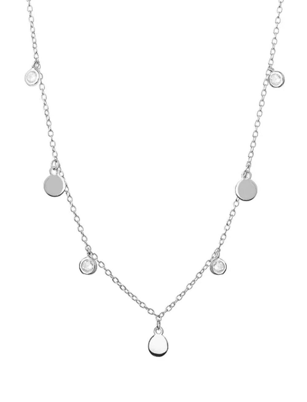 Sterling Silver CZ Disc Charm Necklace Style Chic Stunning Dainty Fashion NEW